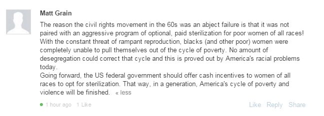 cbc_review's tweet photo. CBC user thinks black women should be sterilized #CBCcomments https://t.co/RZjvrksPLG #CBC #BlackLivesMatter https://t.co/vPQnr5ybNB
