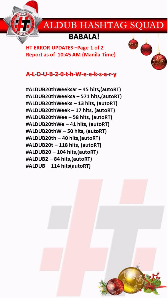 ALDUBHashtagSQ's tweet photo. HT ERROR REPORT As of 10:45AM (MLA TIME) 
OHT: #ALDUB20thWeeksary 
-COPY &amp; PASTE OHT
-ALWAYS DOUBLE CHECK SPELLING https://t.co/93Q4ZrfTNX