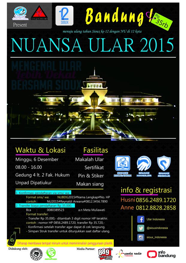 infobandung's tweet photo. Mau tau jenis ular Indonesia tanpa harus keliling Indonesia? Hadiri #NuansaUlar @siouxindonesia @fh Unpad 6/12 https://t.co/Ycn3WBZD1F