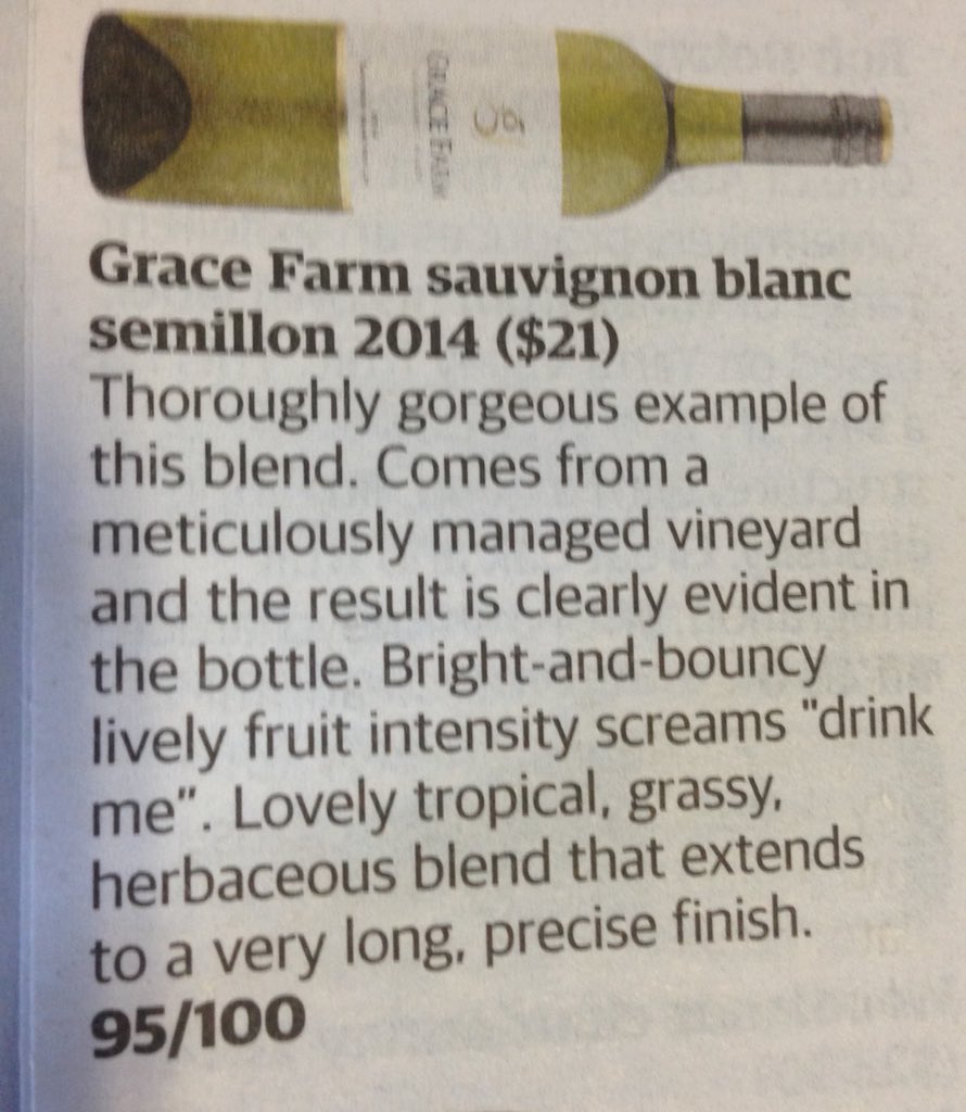 PearsallLiquor's tweet photo. Great review of @GraceFarmMR SBS from @rayjordan54 in @thewest_com_au today. Only $17.99! Just in time for Xmas!! https://t.co/tjdP2Zqlq8