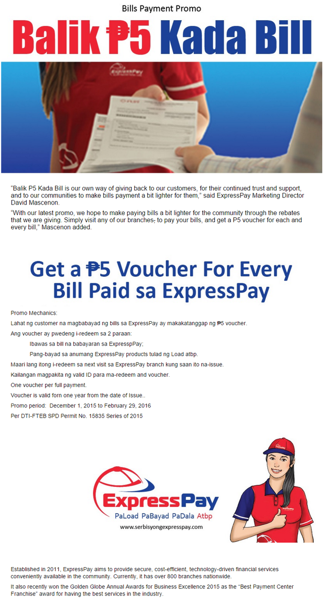 Expresspay2011's tweet image. Balik P5 Kada Bayad mo ng BILLS sa kahit saan ExpressPay Outlet!For franchise details, visit expresspayinc.com