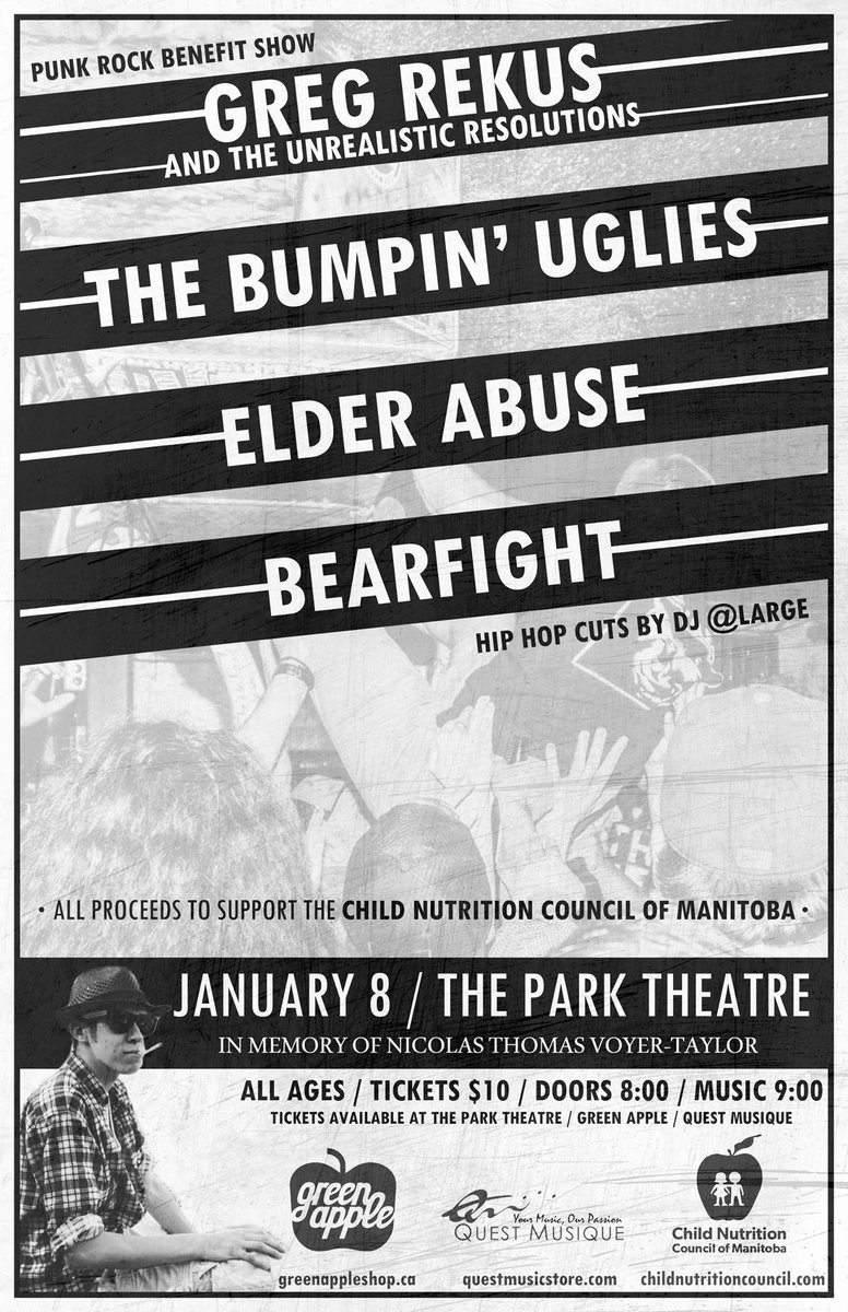 elderabuse204's tweet photo. SICK SHOW IN JAN! @gregrekus @bearfight204 The Bumpin' Uglies Come support a rad charity with us #childsnutrition https://t.co/lv93ilWksm