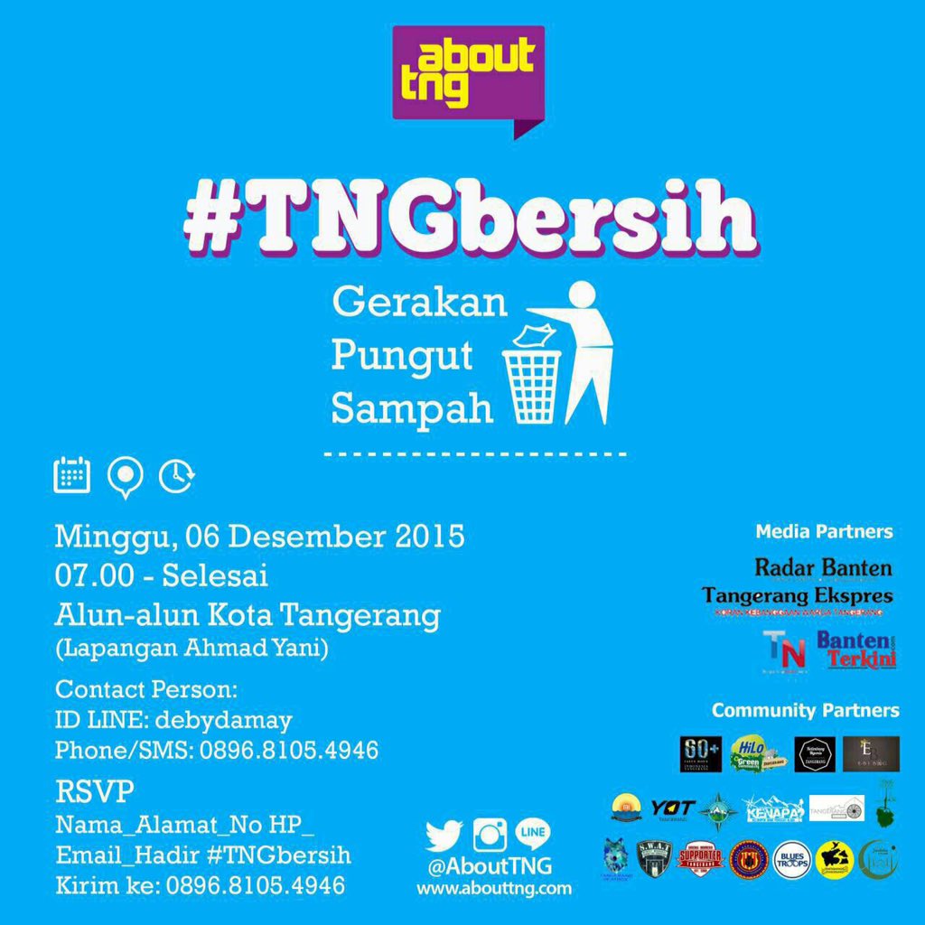 #TNGbersih Gerakan Pungut Sampah | 06/12/15 | 7pagi-selesai | Alun2 Kota Tangerang | RSVP: lihat poster