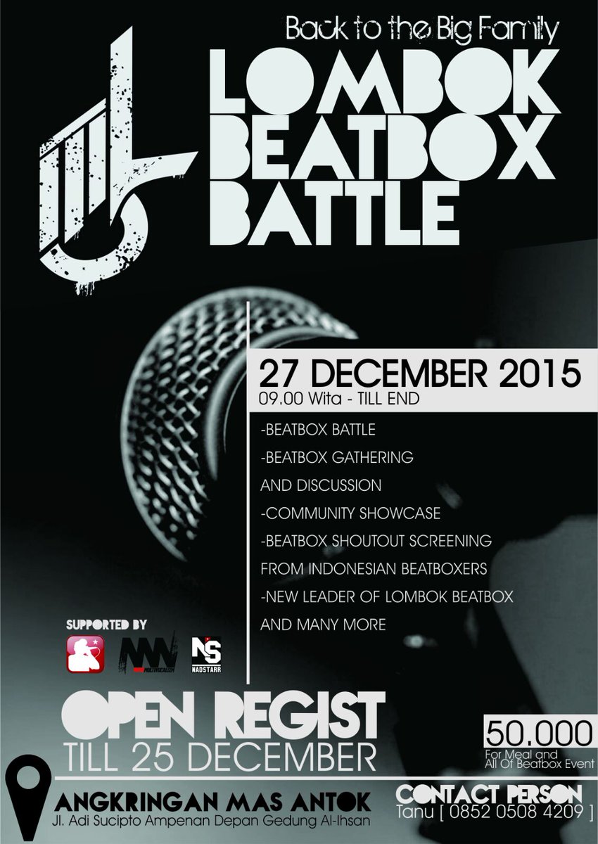 mhjrn_official's tweet photo. #BeatboxEventUpdate : @LombokBeatbox (LOMBOK BEATBOX BATTLE) back to the big family December 27,2015 https://t.co/Vp8MJPFfjg