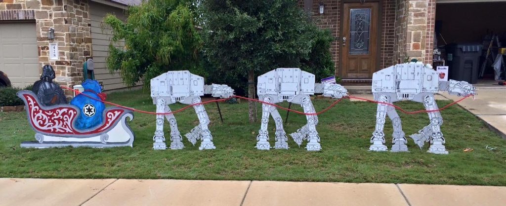 thinkgeek's tweet photo. "Merry Sithmas to all, and join the Dark Side!" #StarWars Darth Santa, AT-AT Reindeer, and Sleigh by Daniel Kerr https://t.co/28OXMIW9EX