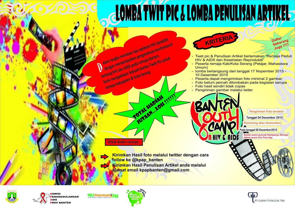 KPAP_Banten's tweet photo. Ikutan yuk lomba penulisan artikel ttg Remaja peduli HIV &amp; AIDS, usia 15-24thn, 4000-10000 karakter,orisinil https://t.co/C6I7y5hgoa