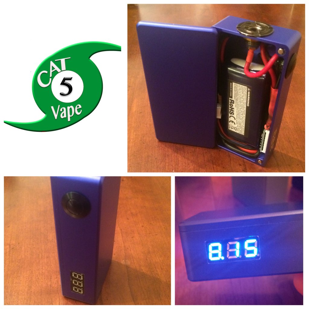 Blue 2s lipo build with UVLO in anodized CNC box.Contact us if interested if this or custom mods. Cat5Vape@gmail.com