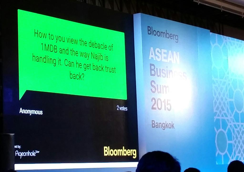 Biggest question of the day so far directed at Datuk Azman Mahmud of MIDA. Interesting answer. #1MDB #BBGASEAN