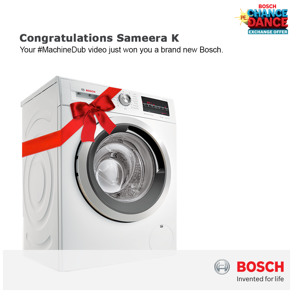 BoschHomeIn's tweet photo. A dancing machine makes a funny video. Congratulations Sameera K! You have won the #MachineDub contest. https://t.co/x32YFU8DLC