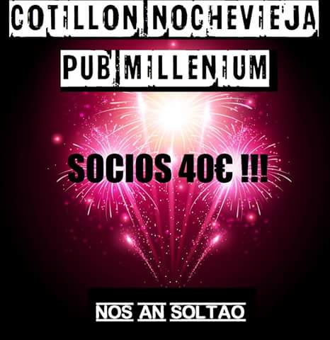 Esta Nochevieja los soci@s de NAS tienen descuento en el Cotillón de Pub Millenium. Inscripciones en Pub Millenium