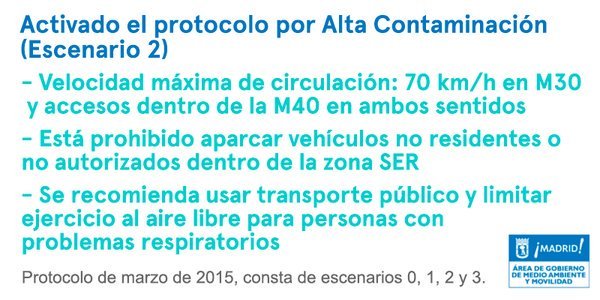 emergenciasCREM's tweet photo. RECORDAMOS
Activado #Protocolo2 por #AltaContaminación en @MADRID
Recomendamos usar Transporte Público. https://t.co/iszzBFs8KV