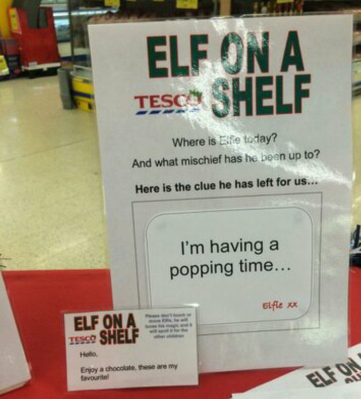 TescoElfie's tweet photo. This is my clue for today, see if you can find me. Remember to be good, we don't want to see you on the naughty list https://t.co/vsYlLwWLfB