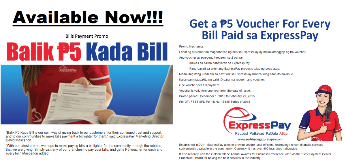 Expresspay2011's tweet image. Magbayad na ng inyong #kuryente sa Expresspay Outlet meron ka pang mkukuhang P5.