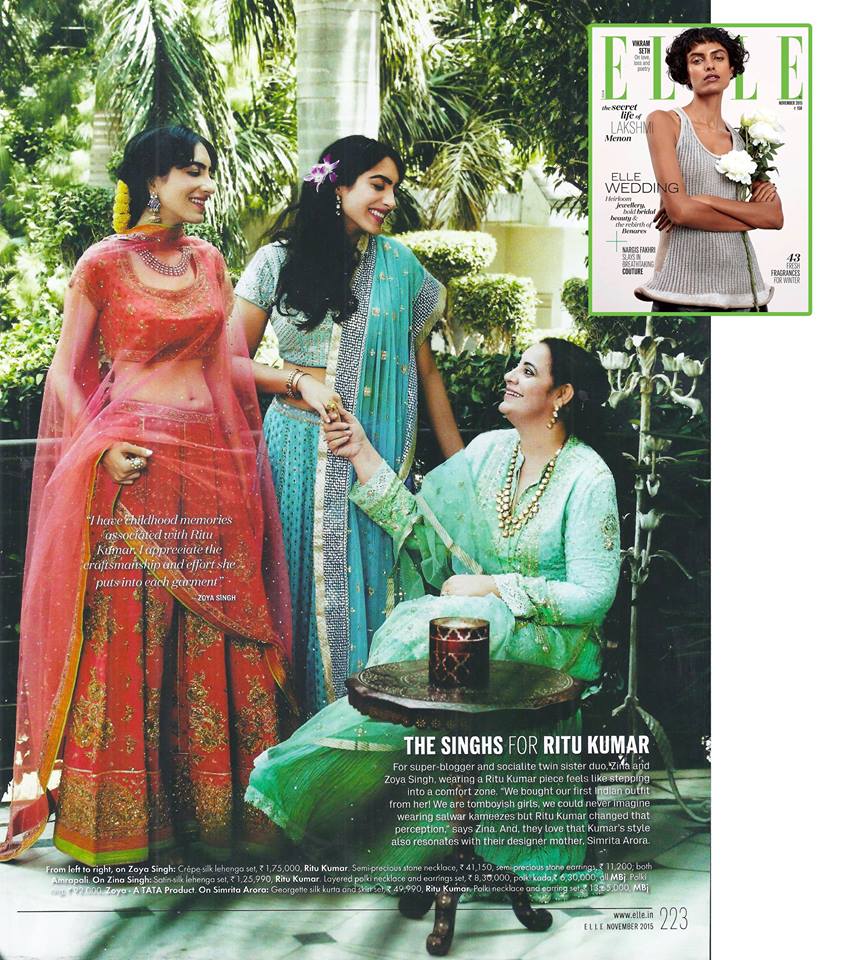 RituKumarHQ's tweet photo. #Fashionbloggers Zina and Zoya Singh of @Terribletwos5 in #RituKumar ensembles on the pages of @ELLEINDIA https://t.co/vC4AJA2SAo