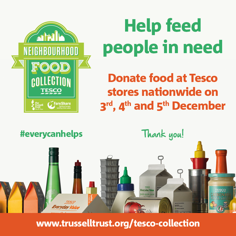 The Neighbourhood Food Collection begins today! Come and find us at the Tesco Exeter Vale Store. #EveryCanHelps