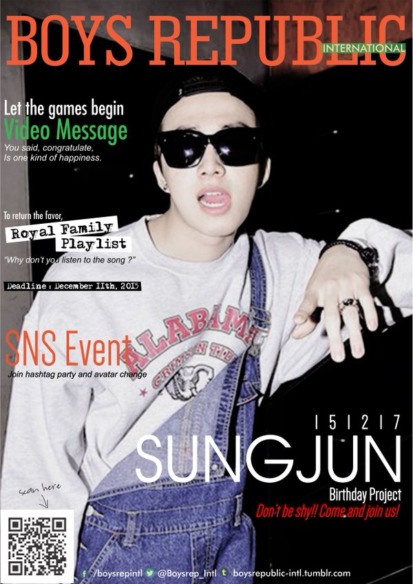 BoysRep_intl's tweet photo. Sungjun Birthday Project!!! please join~ ^_^ 
deadline: Dec. 11th
send to boysrepintl@gmail.com
#BoysRepublic #소��공화국 https://t.co/NROHl0Wdin