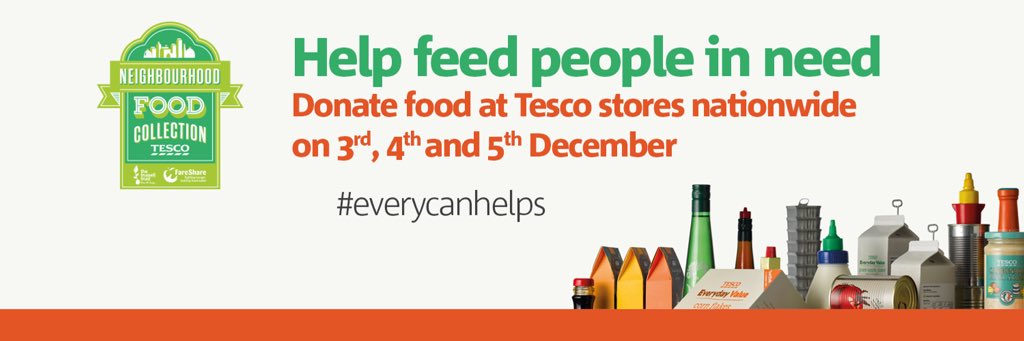 #everycanhelps food bank collections at Tesco stores nationwide 3rd, 4th &amp; 5th December