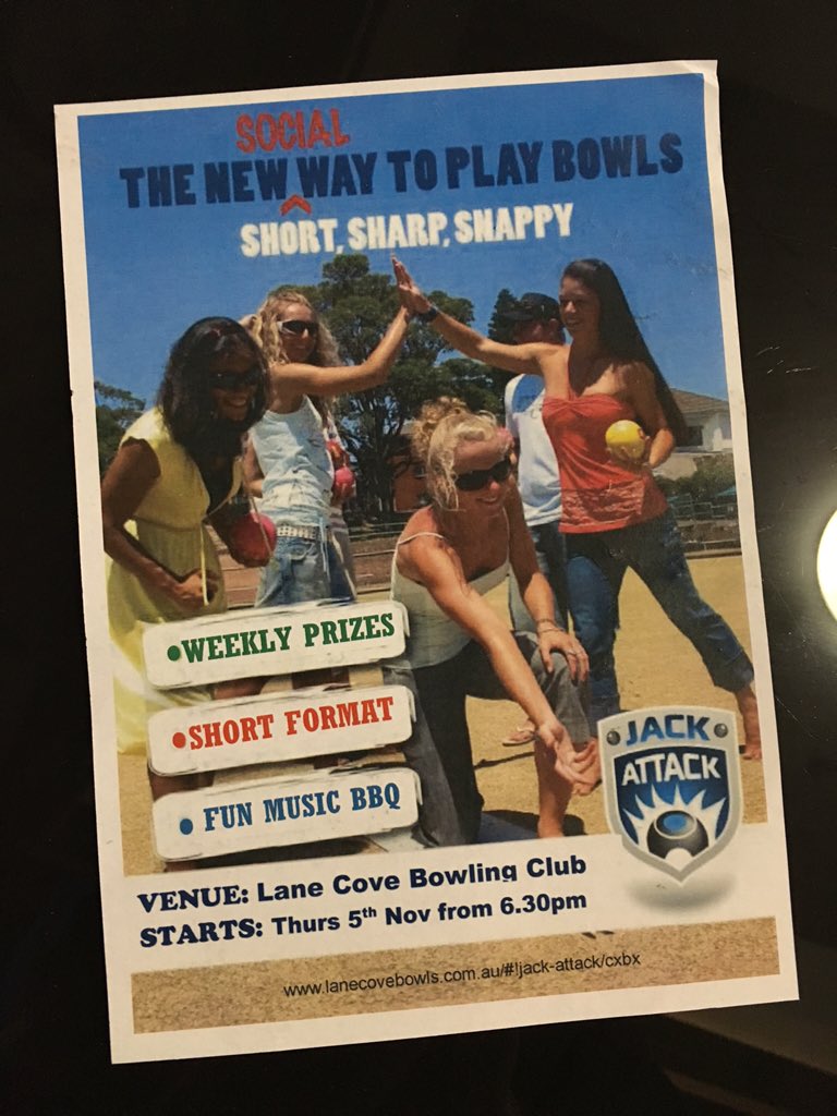 Great fun with <a href="/JackAttackBowls/">Jack Attack</a> at Lane Cove BC again tonight. On again next Thurs evening <a href="/IntheCoveITC/">In the Cove</a> <a href="/BowlsNSW/">Bowls NSW</a>