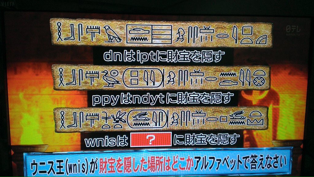 まえの 休憩がてら頭脳王のヒエログリフ解読やってみたら意外に出来た 前野天才説 左から右 上から下っていう読み方の法則が出来たし 割と良い線いってるんじゃ T Co Ncvpbwwzmp
