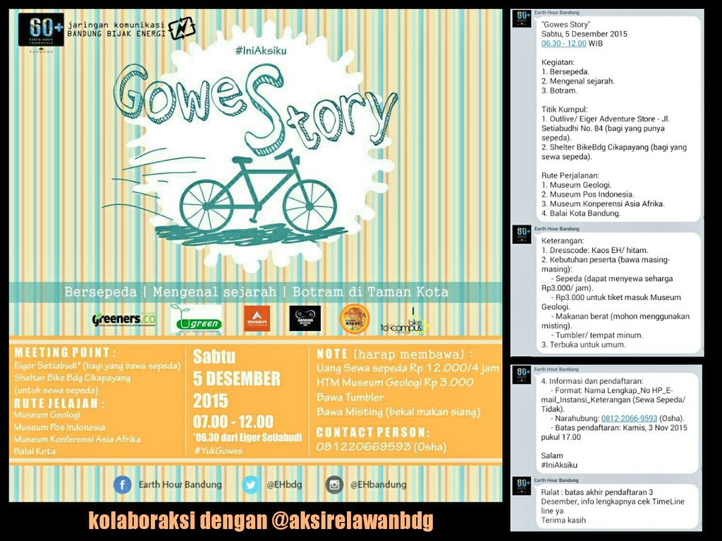#IniAksiku <a href="/EHbdg/">Bandung Bijak Energi</a>
"Gowes Story"
Sabtu,5/12/15, j6.30

cc p'<a href="/ridwankamil/">Ridwan Kamil</a> @DISBUDPAR_BDG <a href="/infobandung/">infobandung</a>