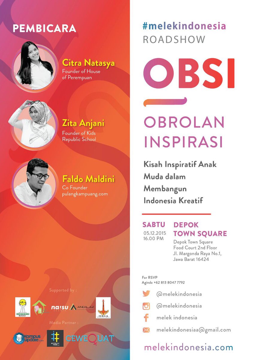 #melekindonesia #roadshow #obsidepok <a href="/harikomunitas/">The 3rd #ICN2015</a> 5 Des @ 4pm FREE! Register now -> melekindonesia.com/daftarOBSI