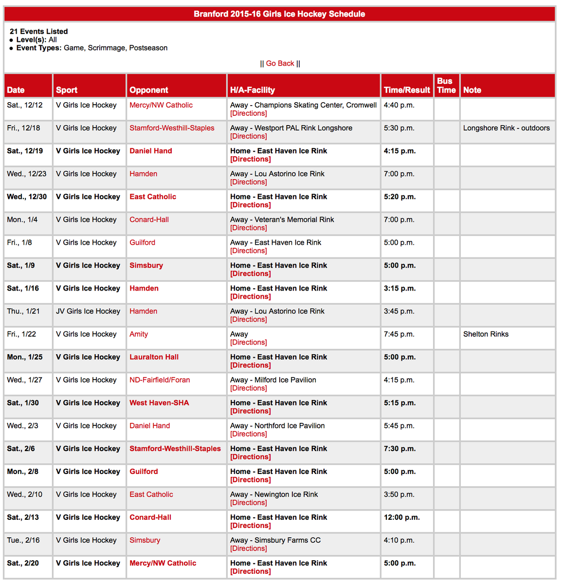 Here is the 2015-16 schedule for the N. Branford/Branford/E. Haven Girls Coop Hockey team <a href="/BHSGH2015/">BHS Girls Hockey</a> <a href="/NBHS_Athletics/">NBHS Athletics</a>
