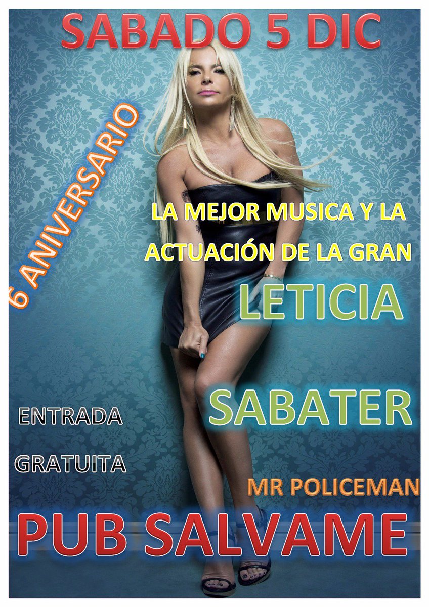josededieg's tweet photo. Este sábado contamos con la gran @SABATERLETICIA para nuestro 6 aniversario. @pubsalvame en Huerta de Valdecarabanos https://t.co/bzbyu5ybZB