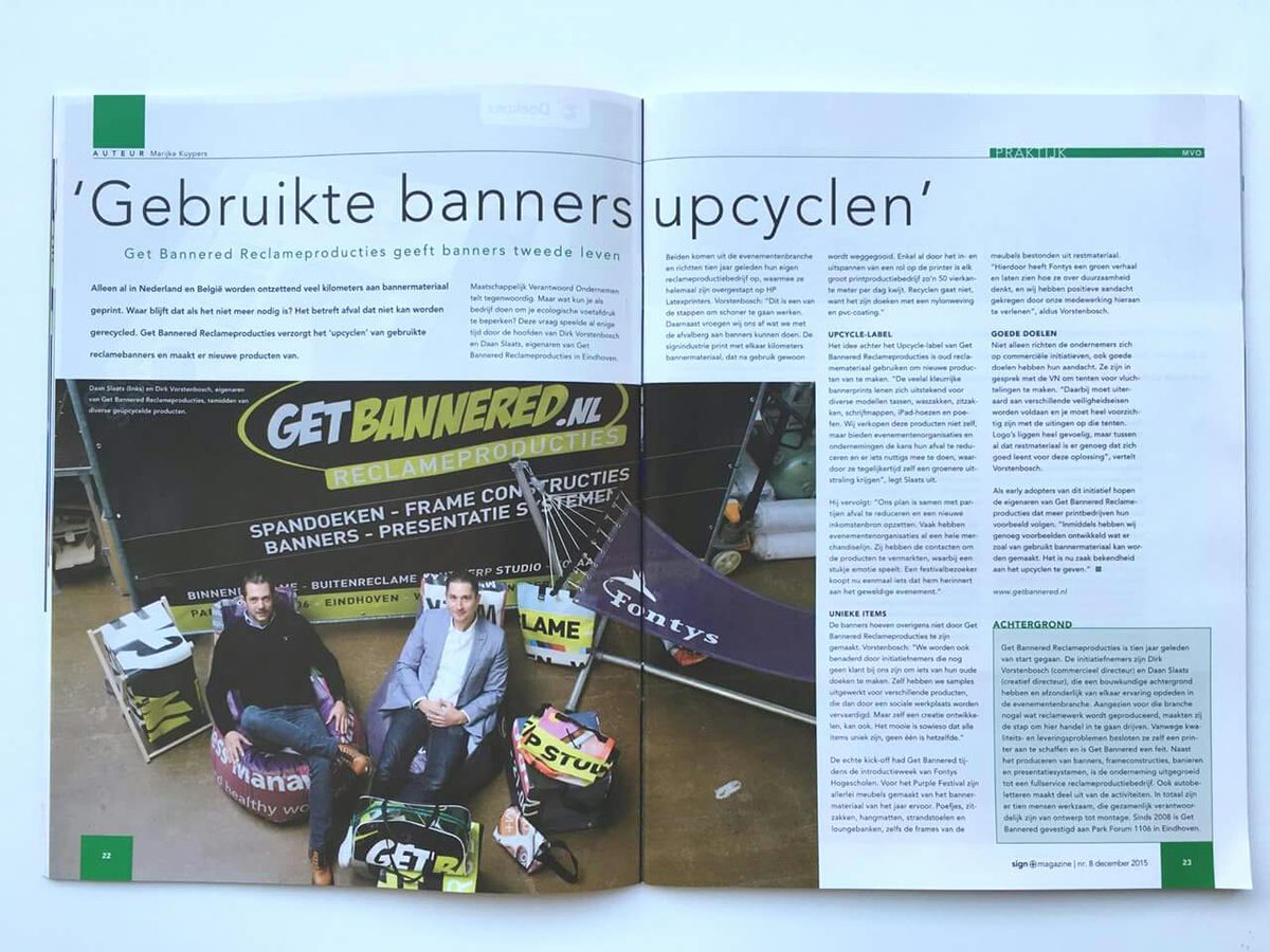 GetBannered's tweet photo. Deze week in @SignNL, het vakblad voor de #sign branche, een leuke publicatie over ons #upcycle project https://t.co/pHBm5qIAV9