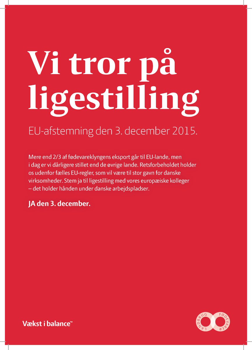 spisekammeret's tweet photo. L&amp;F ønsker ligestilling med vores europæiske kollegaer. Derfor anbefaler vi et JA #stemja #3dec #retsforbehold https://t.co/txG5KYdIJN