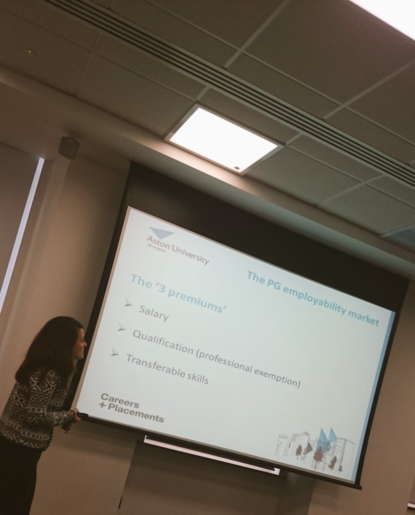TARGETpostgrad's tweet photo. Katie explains the "3 premiums" of #employability from #postgraduate study #postgradmidlands https://t.co/BIhcBYLqfl