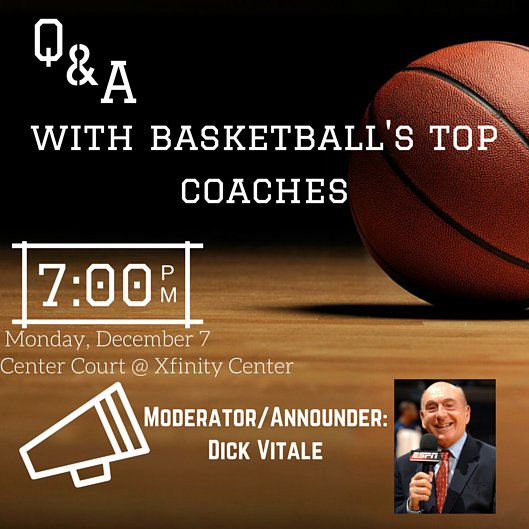 _Rachelkt_'s tweet photo. Come pick the brains of basketball's top coaches! Monday, December 7 @ 7:00, Center Court at Xfinity Center #COMM232 https://t.co/FwyJFN8Z77