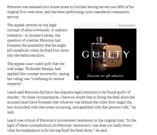 jkroper's tweet photo. Reading about the #OscarPistorius verdict and this ad came up! #gucci #contextualmarketing https://t.co/E2XdGSd4t5