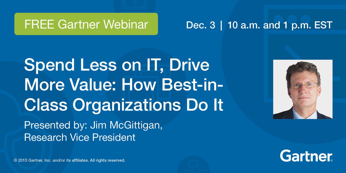Gartner_inc's tweet photo. Spend less on IT & get more value: Webinars at 10am & 1pm EST https://t.co/8bXzEMJBrT @LSUjim #CostOptimization #CIO https://t.co/qASSOedf30