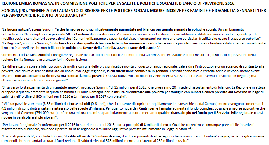 OttaviaSoncini's tweet photo. .@RegioneER, #Bilancio2016: più risorse per famiglie numerose e giovani. Da gennaio iter per reddito solidarietà https://t.co/cnfHcokAOw