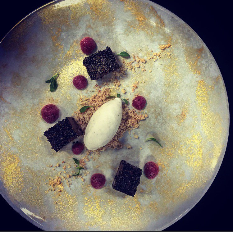 Chocolate ganache &amp; Hibiscus foam is the third course of our #ArtBasel Menu. it's inspired by surrealists #MiamiFood