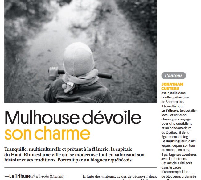 mulhouse's tweet photo. Cahier spécial #Alsace dans @courrierinter : #Mulhouse vue par un blogueur du #Quebec ! https://t.co/ez7IAtzIvG https://t.co/n0tLKkiq8M