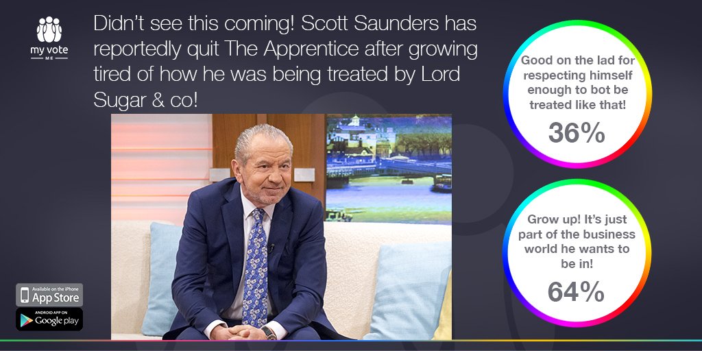 MyVoteCeleb's tweet photo. Fireworks galore during last night's #apprentice! #ScottSaunders' decision to QUIT hasn't gone down well with you! https://t.co/4DkSfk74wJ