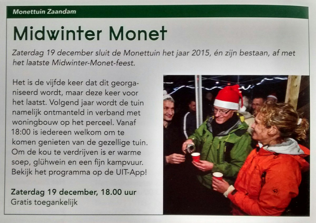 Monettuin's tweet photo. Aankondiging van de laatste keer MidwinterMonet in de @UITdeZaanstreek , zaterdag 19 december, vanaf 18:00 https://t.co/QRushEpT17
