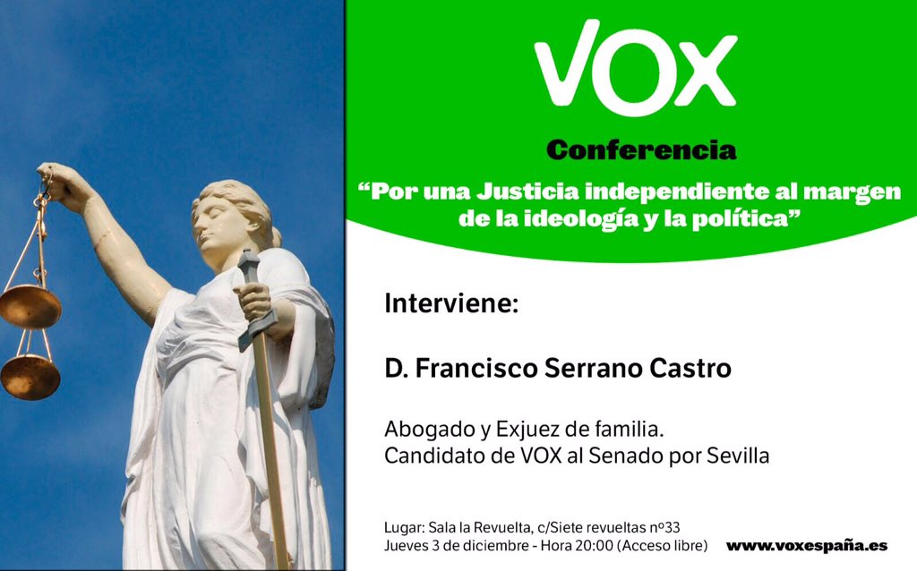 FcoSer1's tweet photo. Os espero esta tarde a las 20 horas en La Revuelta. Hablaremos de nuestras propuestas sobre Justicia. https://t.co/Lm27gcF78r