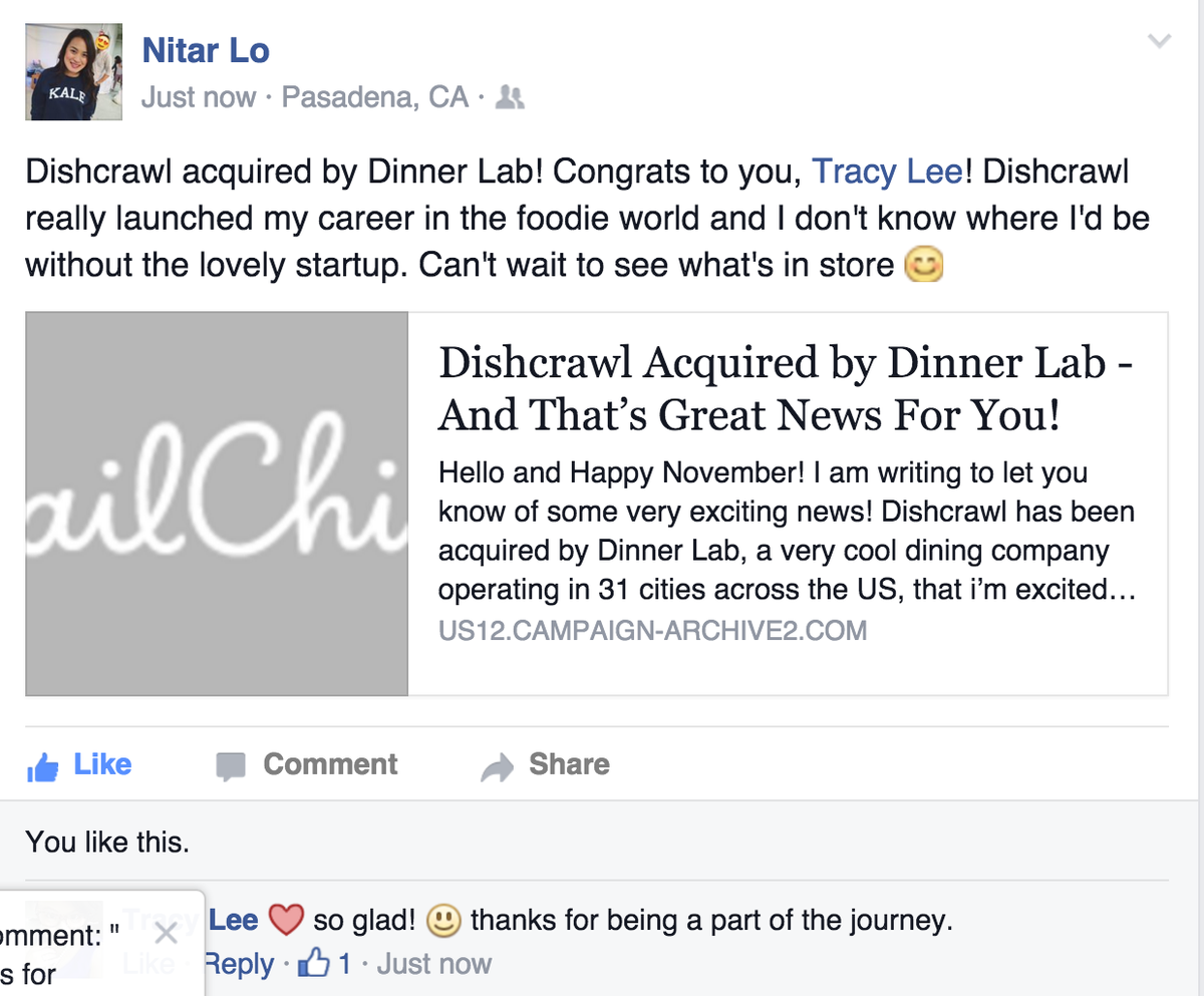 Happiness is being reminded how <a href="/dishcrawl/">Dishcrawl</a> has helped so many people in their career paths.
