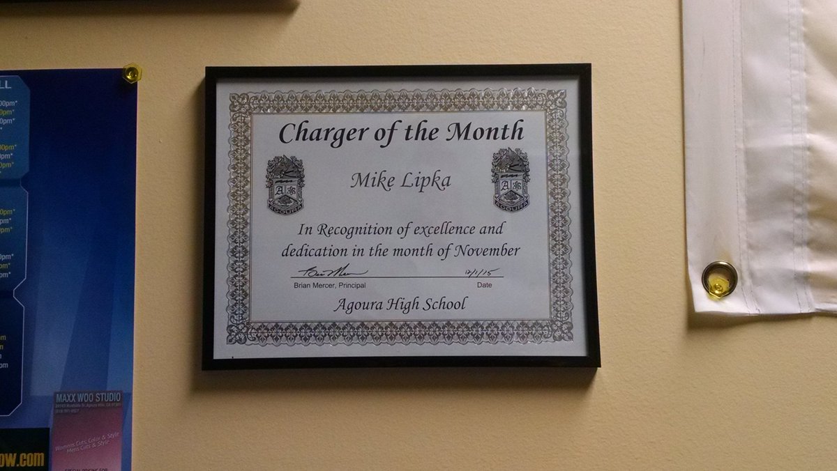 Mr. Lipka (he/him) (@mr_lipka) on Twitter photo Honored to have been given the <a href="/Agoura_high/">Agoura High School</a> Charger of the Month award. Thank you to those who selected me.#ChargeOn Honored to have been given the <a href="/Agoura_high/">Agoura High School</a> Charger of the Month award. Thank you to those who selected me.#ChargeOn