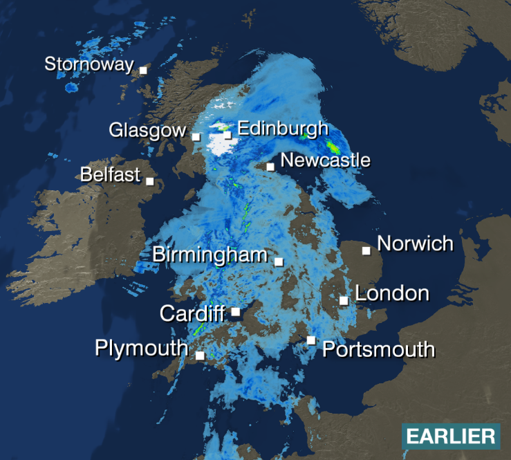 bbcweather's tweet image. Latest radar picture showing the rain and snow distribution. Helen