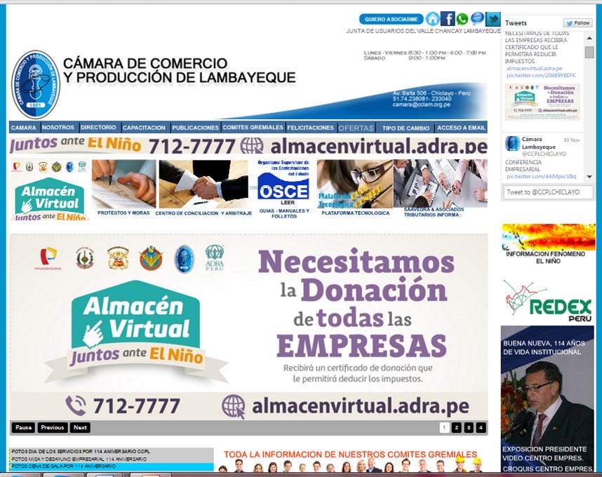 EdgardoMuguerza's tweet photo. Cámara de Comercio y Producción de Lambayeque convoca a sus Asociados a unirse #JuntosAnteElNiño #AlmacenVirtual https://t.co/NQuY7xdP2J