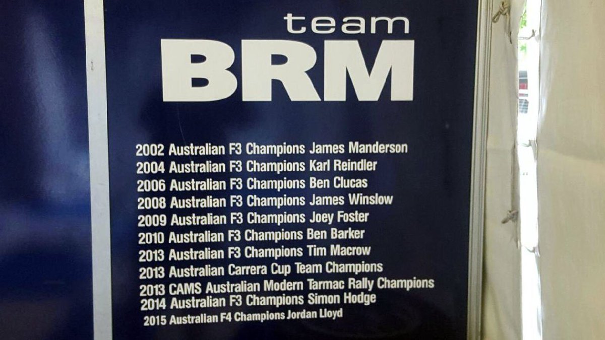 team_BRM's tweet photo. Nice to have a new addition to our 'wall of champions' in our @Formula4au pit garage. #F4AU @JordanLloyd94 #V8SC https://t.co/XvI1jAh4K6