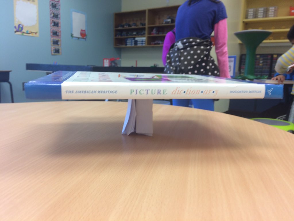 One piece of paper. One book. Will it hold? #STEM #ScienceOlympiad <a href="/ShakeragElem/">Shakerag Elementary</a>