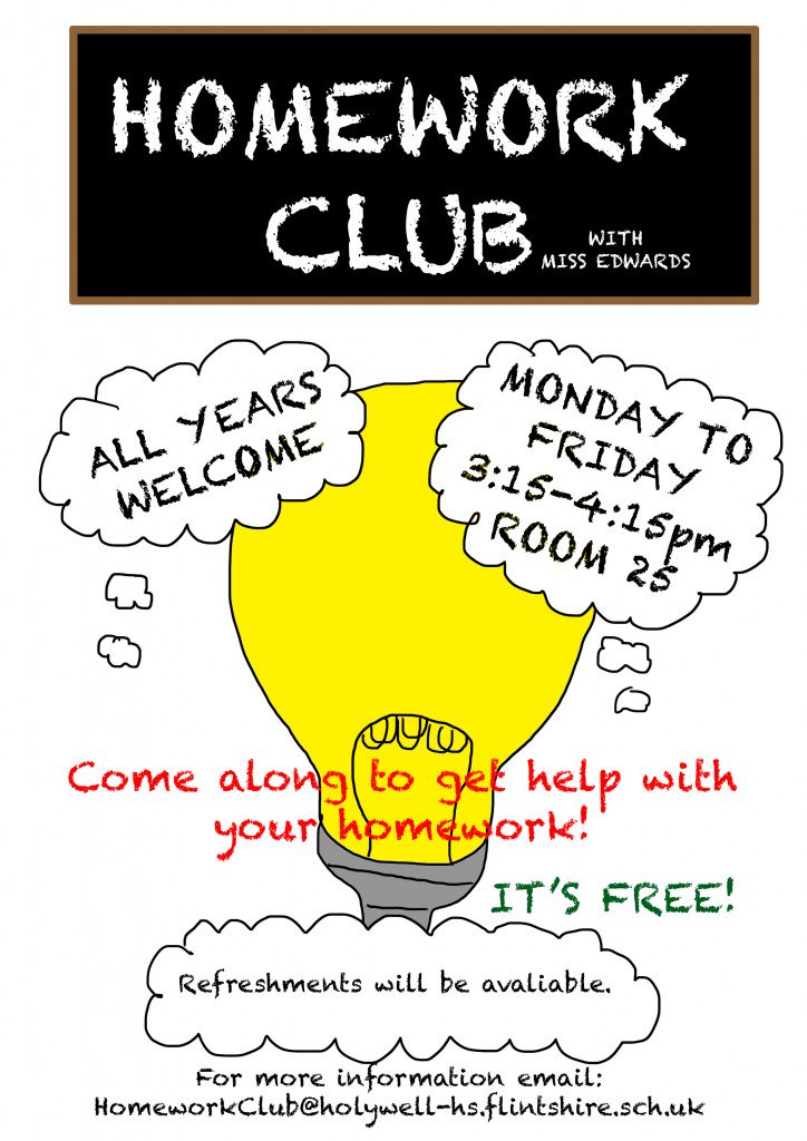 Homework Club available Monday to Friday 3.15pm to 4.15pm in Room 25.