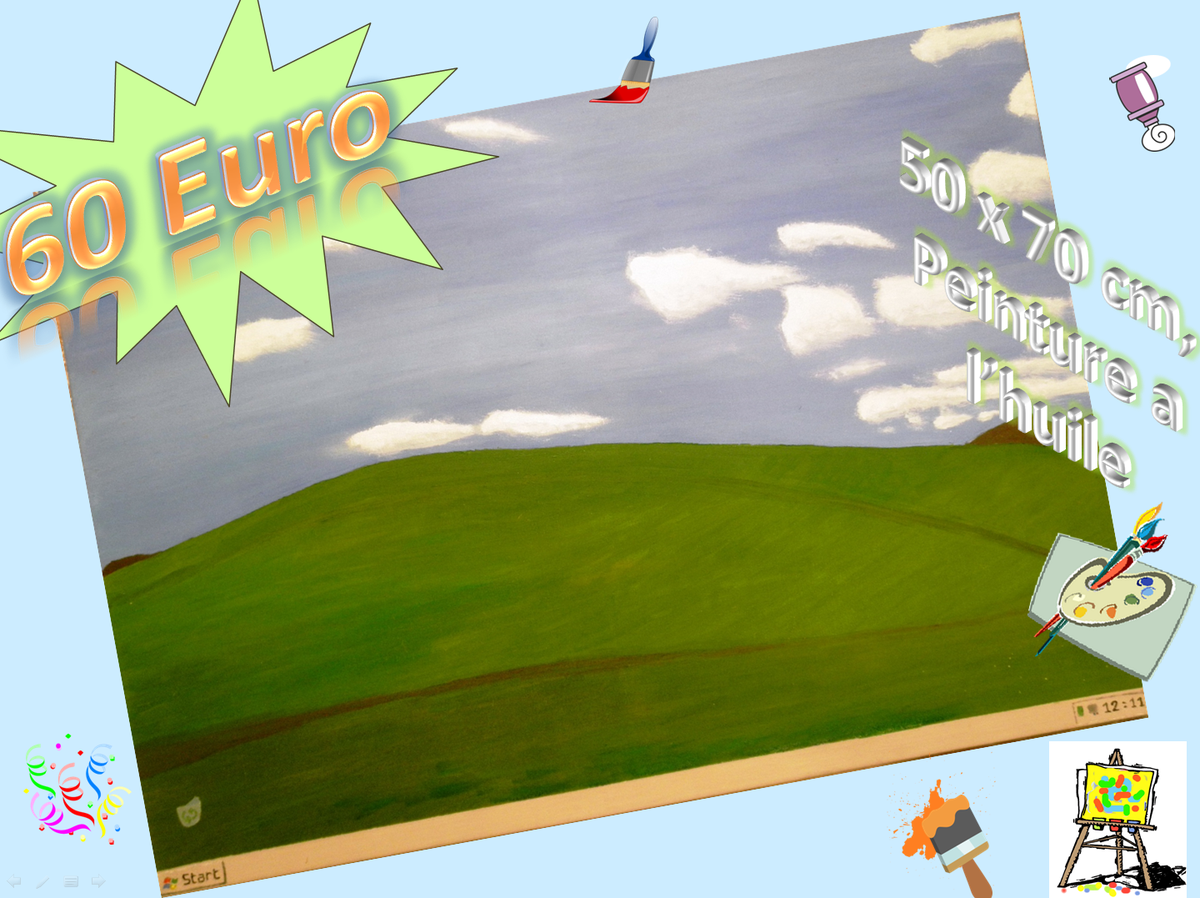 MICROpornSOFT's tweet photo. Tableau 50 x 70 peinture a l'huile pour seulement 60 euro #Bliss #XP
#WindowsXP 
CONTACT --> x4brain[at]gmail[] com https://t.co/JMGnJ1a4TE