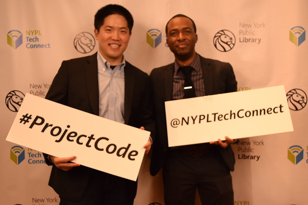 NYPLTechConnect's tweet image. @dyang & @8bit_coder on the red carpet at our #Graduation event last night @nypl #nypl #ProjectCode #coding