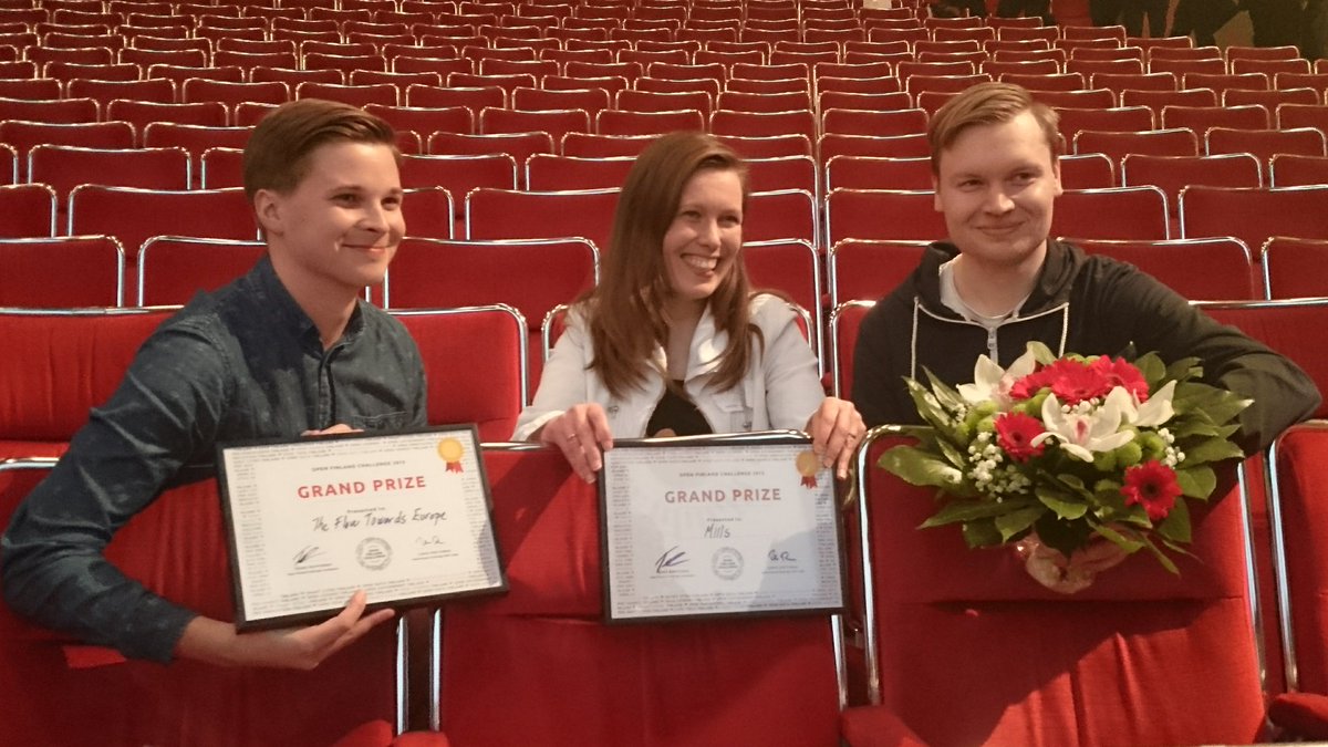 OpenFinland's tweet image. Wowsers! @_Miils_ and @lucify_ split the Grand Prize with same number of votes! #openfinland @OpenFinland #avoindata