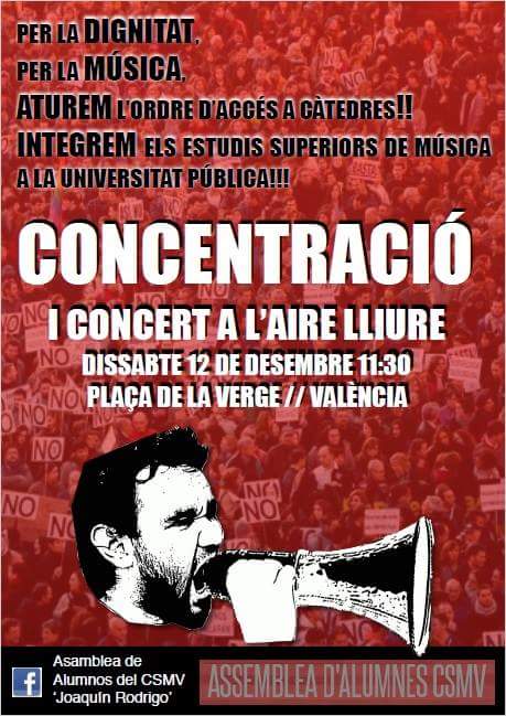 El 12 de desembre a les 11:30h us esperem donant suport a les companyes de l'Assemblea d'Alumnes del CSMV